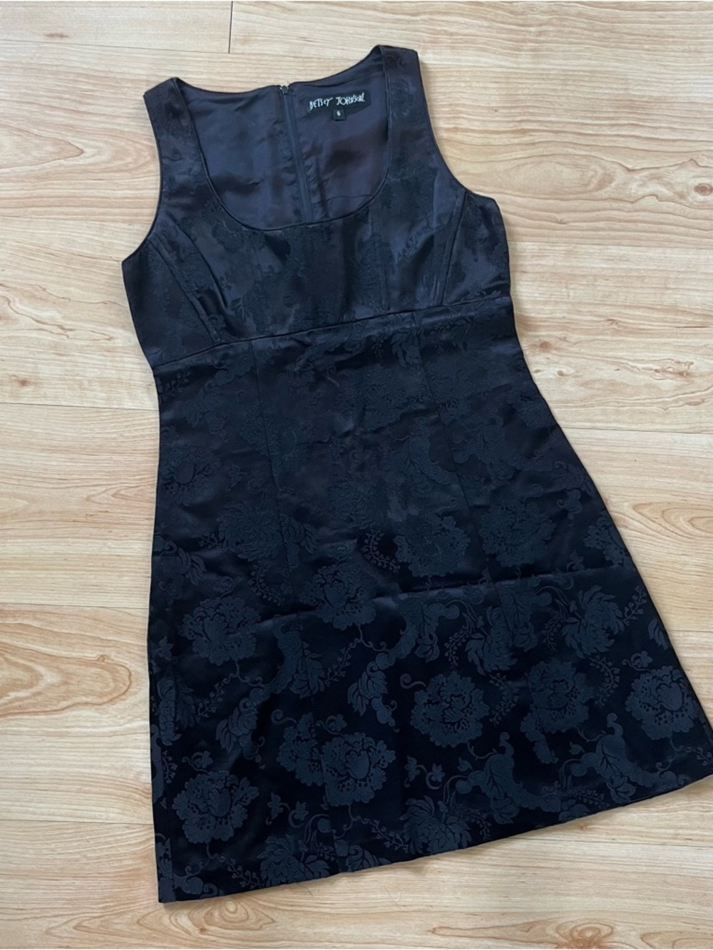 Vintage Betsey Johnson Black Mini Dress Floral Jacquard Made in USA